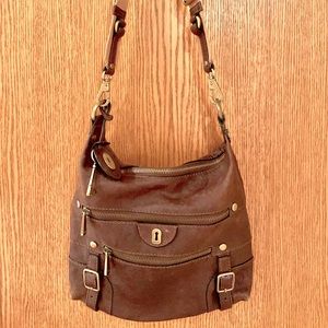 Fossil brown leather shoulder bag